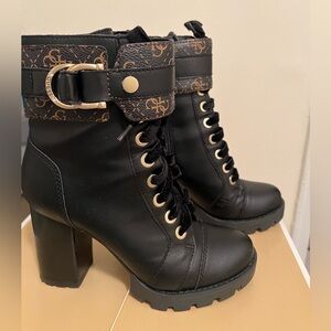 Guess Black and Brown Ankle Boots with Chunky Heel